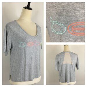 BEBE Sport Short Sleeve Gray Multi-Color Logo Sheer Mesh Insert Back Shirt